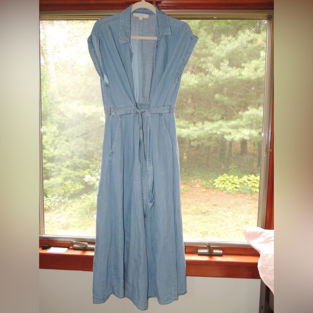 LOFT Light Blue Casual Denim Dress - Picture 3 of 7